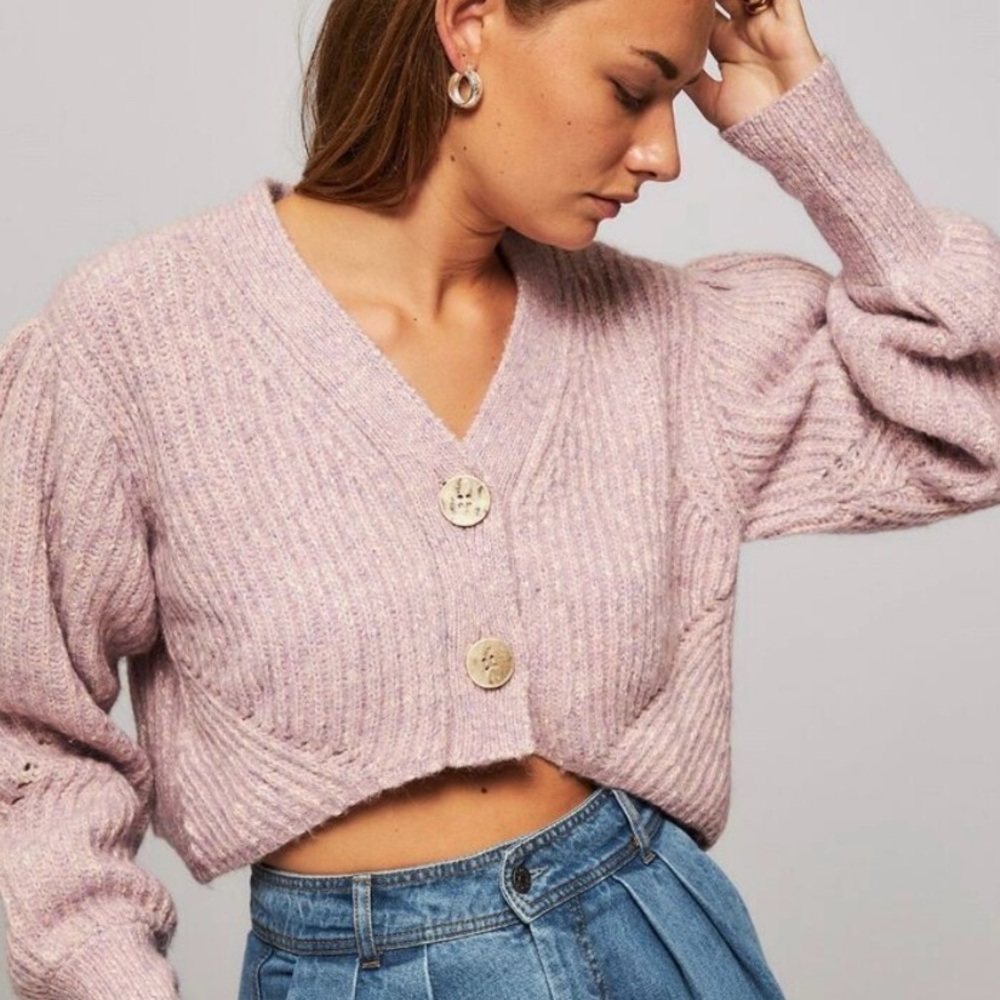 Magali Pascal Sienna Cropped Rib Knit Chunky Cardigan Anthropologie size XS